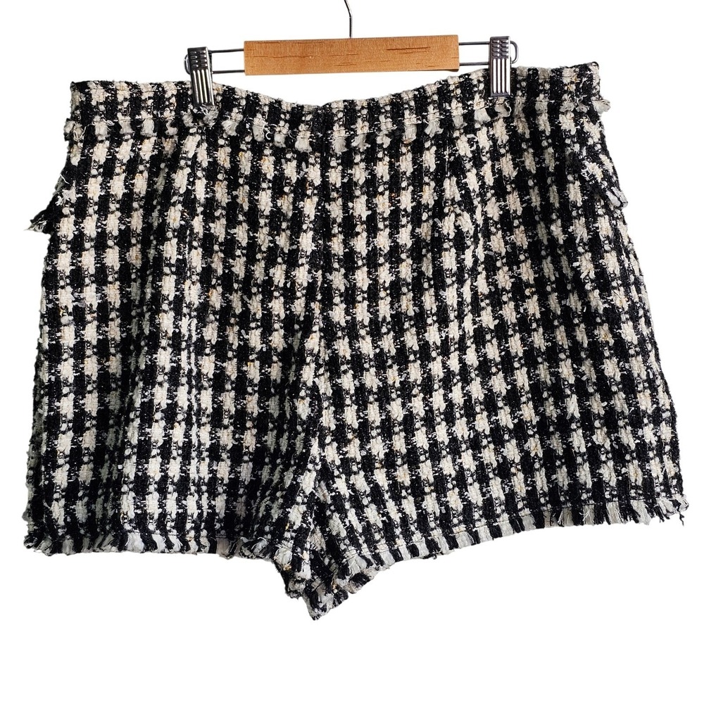 House of Harlow Houndstooth Tweed Boucle Skort Skirt Gold Buttons Wool Blend XL - Picture 3 of 12